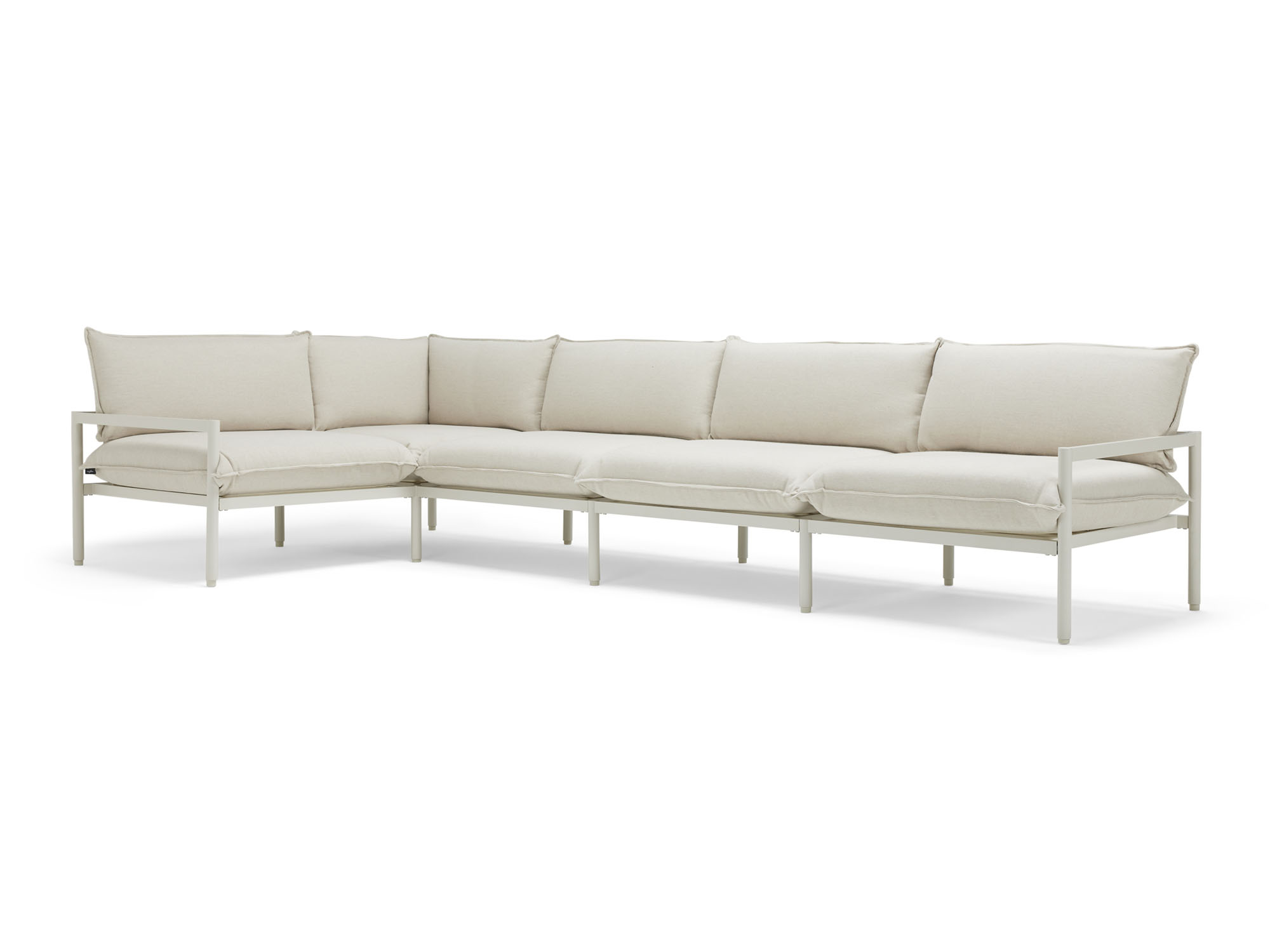 Front angle view of white 5-piece outdoor sectional sofa